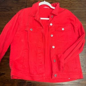 Red denim jacket